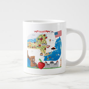 Cartoon Map of New York State Giant Coffee Mug
