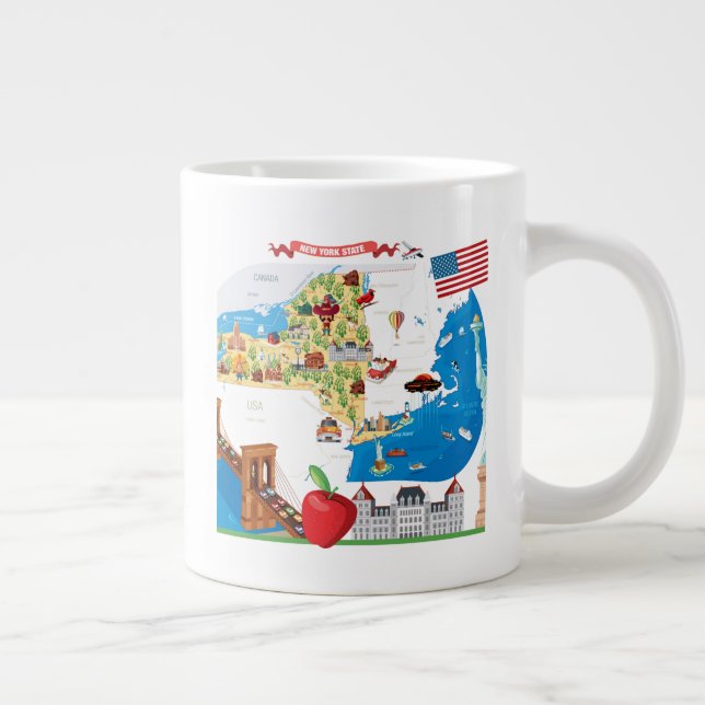 Cartoon Map of New York State Giant Coffee Mug (Right)