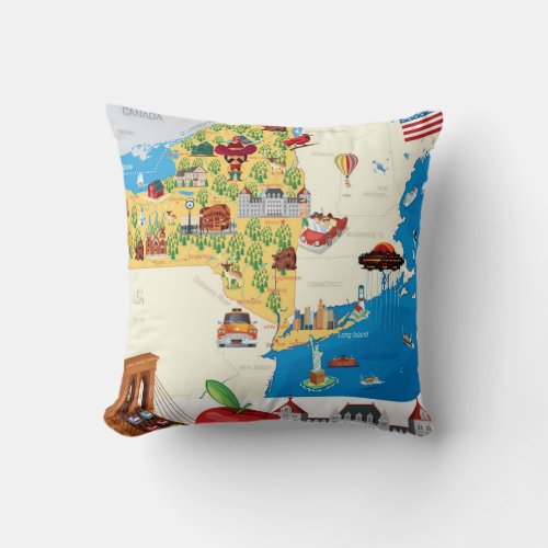 Cartoon Map of New York State Throw Pillow