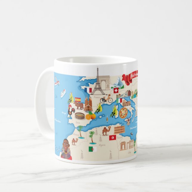 Cartoon Map of The Mediterranean Coffee Mug (Front Left)