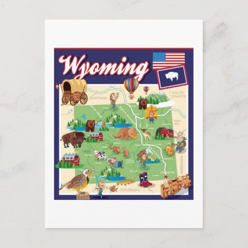 Cartoon Map of Wyoming Postcard