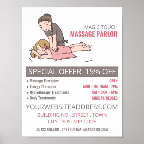 Cartoon Massage Massage Therapy Massage Parlor Poster