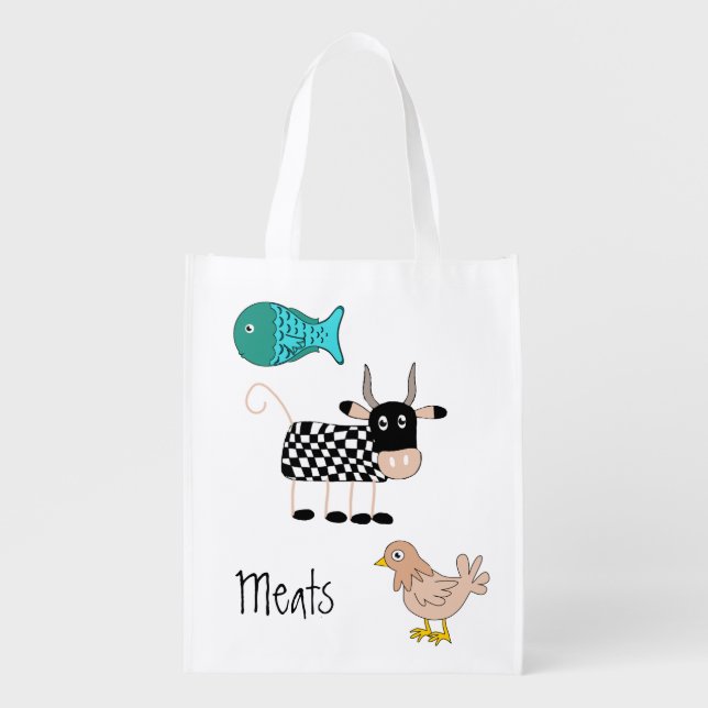 Cartoon Meats Grocery Bag (Front)