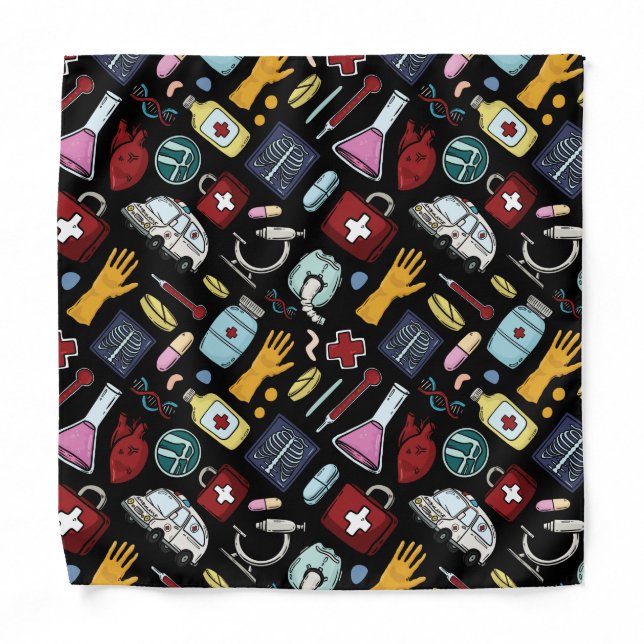 Cartoon medical doctor nurse science pattern bandana (Front)