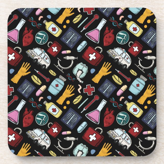 Cartoon medical doctor nurse science pattern beverage coaster (Front)