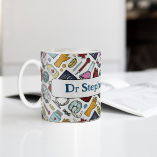 Cartoon medical doctor nurse science pattern coffee mug