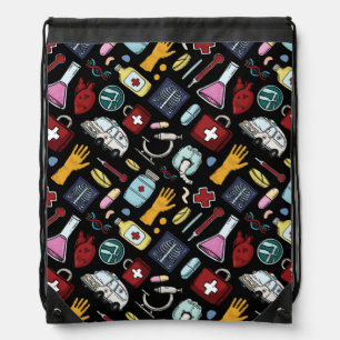Cartoon medical doctor nurse science pattern drawstring bag