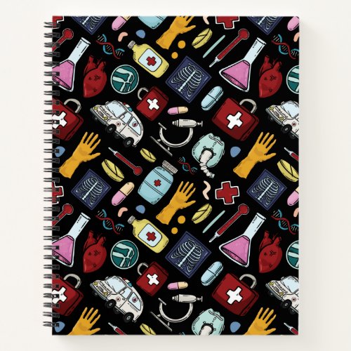Cartoon medical doctor nurse science pattern notebook
