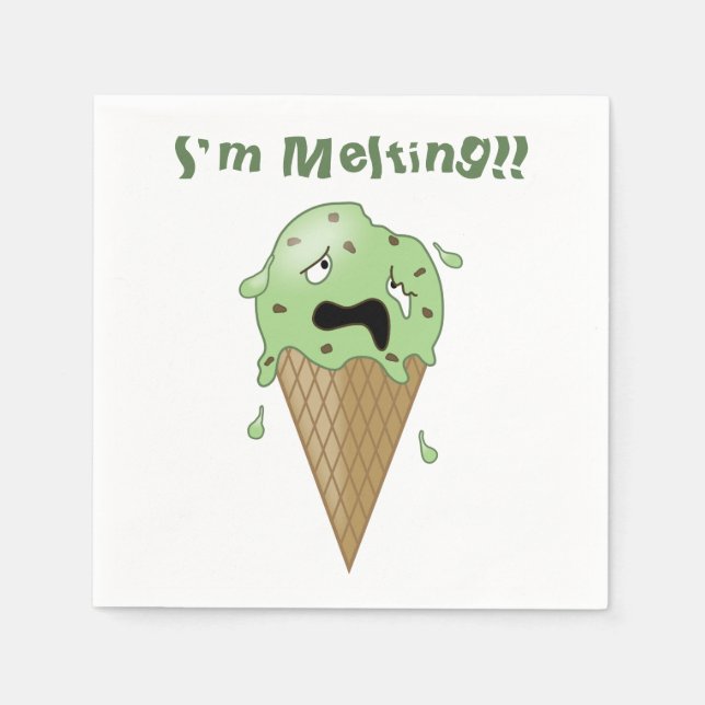 Cartoon Melting Ice Cream Cone (I'm Melting) Napkins (Front)