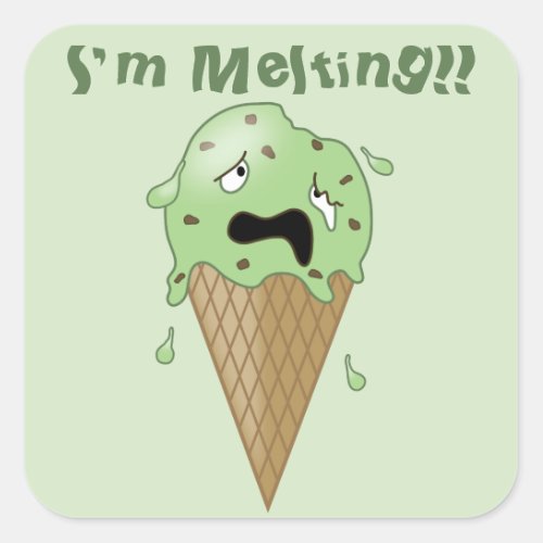 Cartoon Melting Ice Cream Cone Im Melting Square Sticker