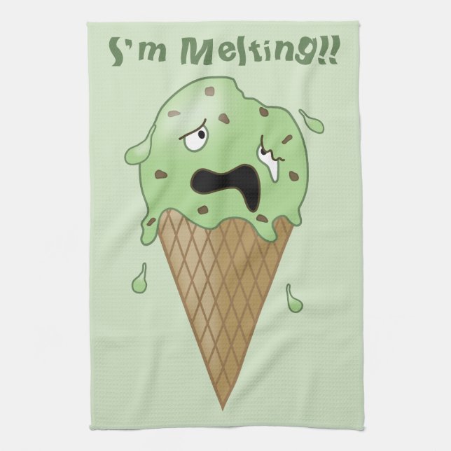 Cartoon Melting Ice Cream Cone (I'm Melting) Towel (Vertical)