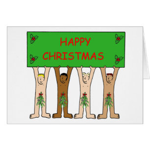 Cartoon Men Wearing Christmas Mistletoe Cards