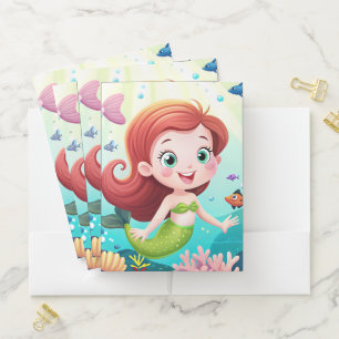 cartoon mermaid girl in the sea with fish pocket folder