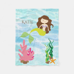 Cartoon Mermaid Personalized Fleece Baby Blanket