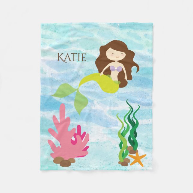 Cartoon Mermaid Personalized Fleece Baby Blanket (Front)