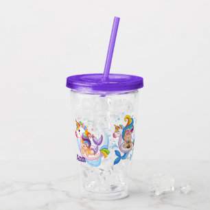 Cartoon Mermaids and Unicorn Custom Acrylic Tumbler