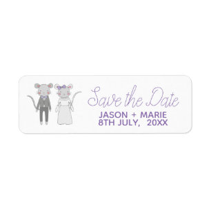 Cartoon Mice Bride and Groom Wedding Save the Date Label