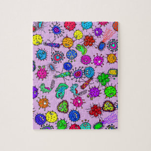 Cartoon Microscopic Bacteria Bug Doodle Art Jigsaw Puzzle