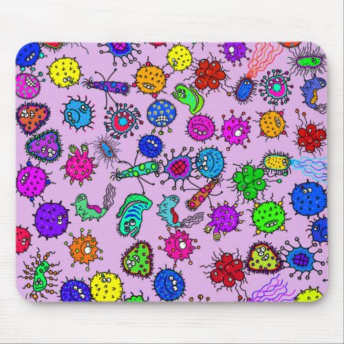 Cartoon Microscopic Bacteria Bug Doodle Art Mouse Pad