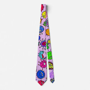 Cartoon Microscopic Bacteria Bug Doodle Art Neck Tie