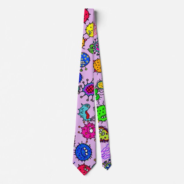 Cartoon Microscopic Bacteria Bug Doodle Art Neck Tie (Front)