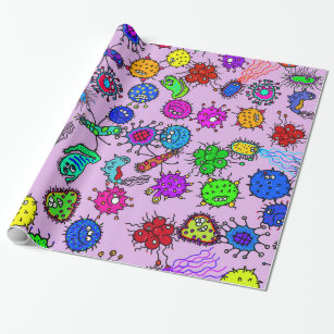 Cartoon Microscopic Bacteria Bug Doodle Art Wrapping Paper