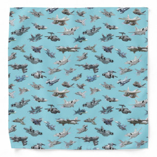 Cartoon military airplanes seamless pattern bandana