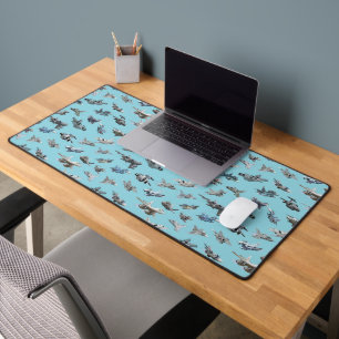 Cartoon military airplanes seamless pattern desk mat