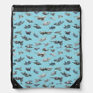 Cartoon military airplanes seamless pattern drawstring bag