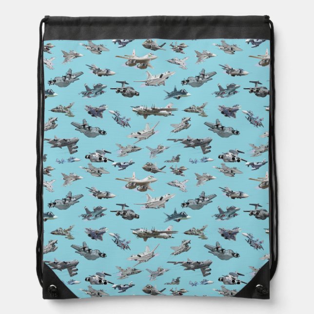 Cartoon military airplanes seamless pattern drawstring bag (Front)