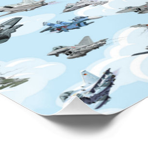 Cartoon military airplanes seamless pattern poster