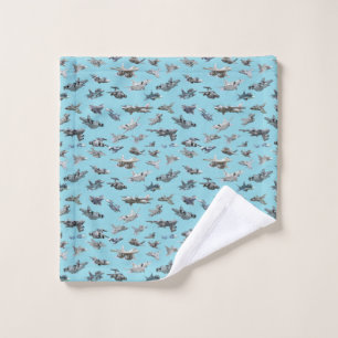 Cartoon military airplanes seamless pattern wash cloth