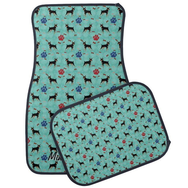 Cartoon Miniature Pinscher Car Floor Mat (Set)