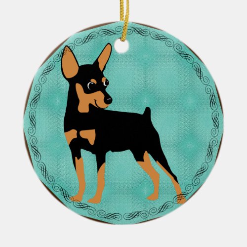 Cartoon Miniature Pinscher Docked Ceramic Ornament