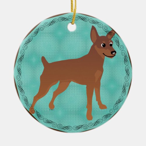 Cartoon Miniature Pinscher Red Cropped Docked Ceramic Ornament