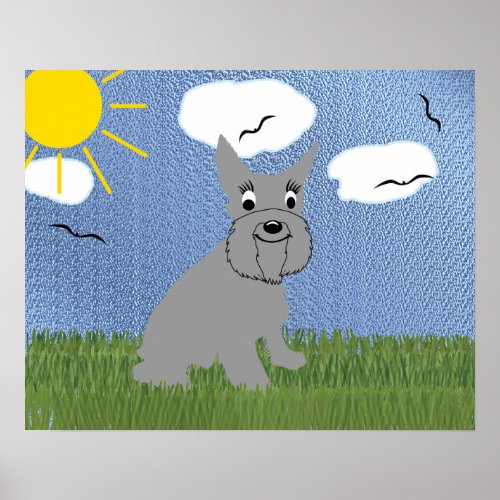 Cartoon Miniature Schnauzer Dog Sitting Poster