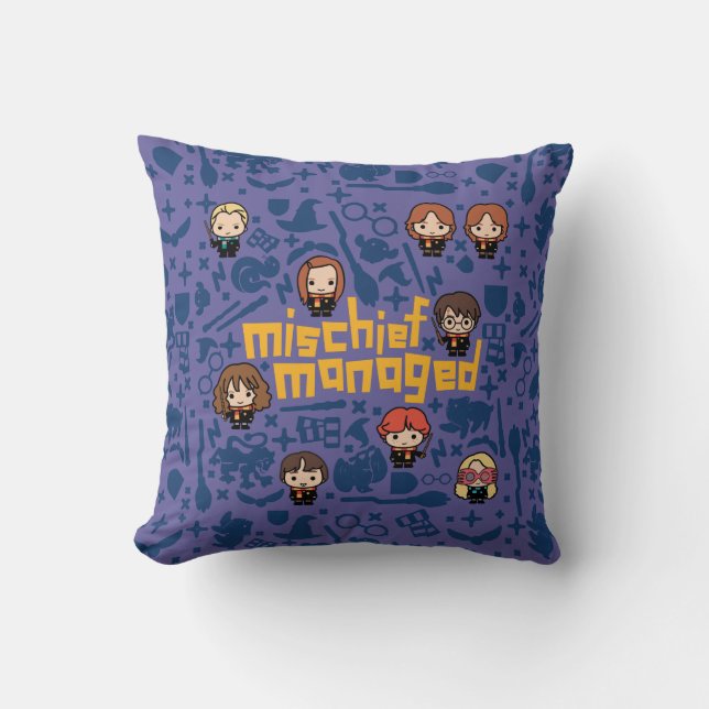 Cartoon "MISCHIEF MANAGED™" Graphic Throw Pillow (Front)