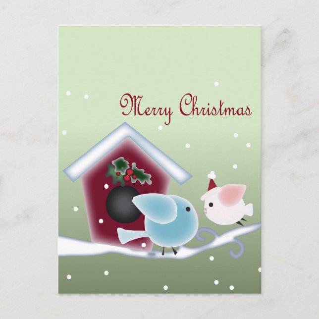 Cartoon mistletoe Love Birds Our First Christmas Holiday Postcard (Front)