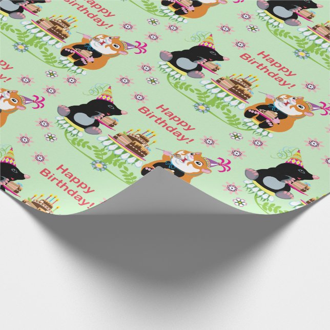cartoon mole and hamster . Happy birthday! Wrapping Paper (Corner)