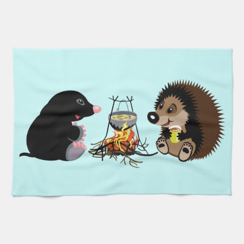 cartoon mole and hedgehog kitchen towel