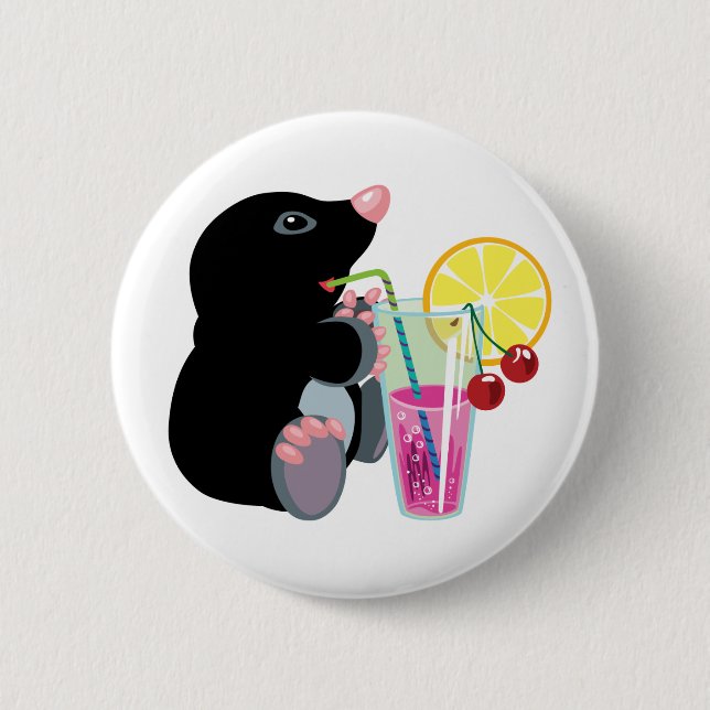 cartoon mole drinking cocktail button (Front)