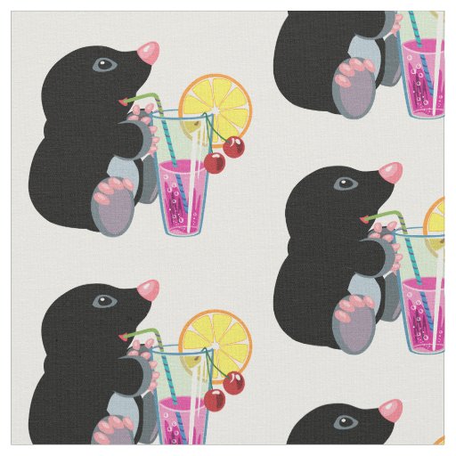 cartoon mole drinking cocktail fabric