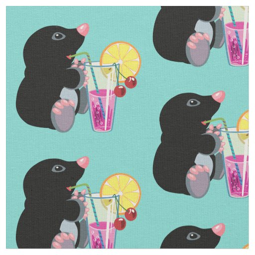 cartoon mole drinking cocktail fabric