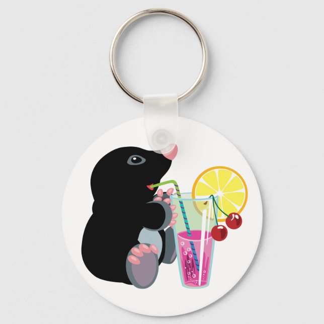 cartoon mole drinking cocktail keychain (Front)