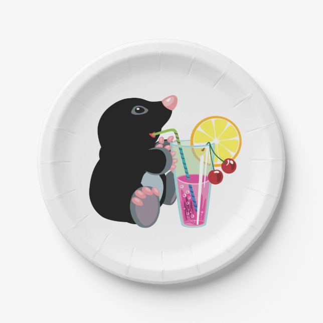 cartoon mole drinking cocktail paper plates (Front)