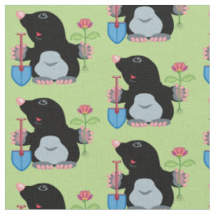 cartoon mole gardener fabric