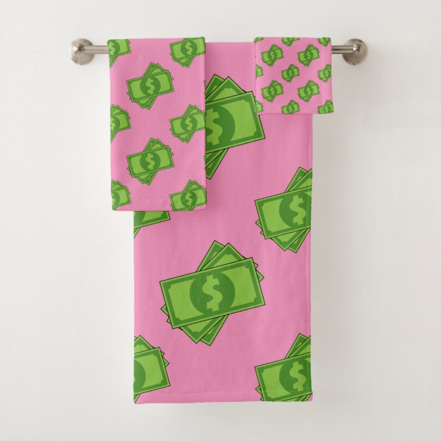 Cartoon Money Dollar Bills Bath Towel Set (Insitu)