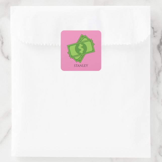 Cartoon Money Dollar Bills Square | Personalize Sticker (Bag)