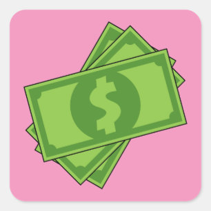 Cartoon Money Dollar Bills Square Sticker