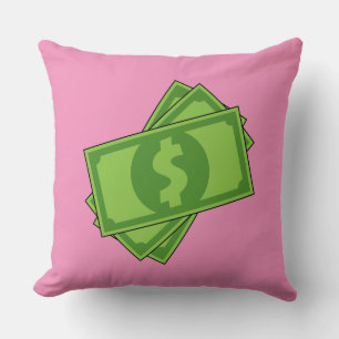 Cartoon Money Dollar Bills Throw Pillow
